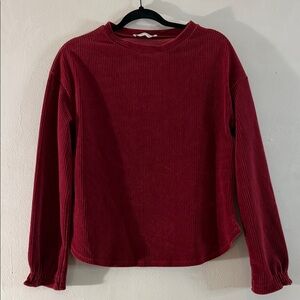 Promod Ribbed Velvet Long Sleeve Top Burgundy – Soft Stretch Knit - Size S